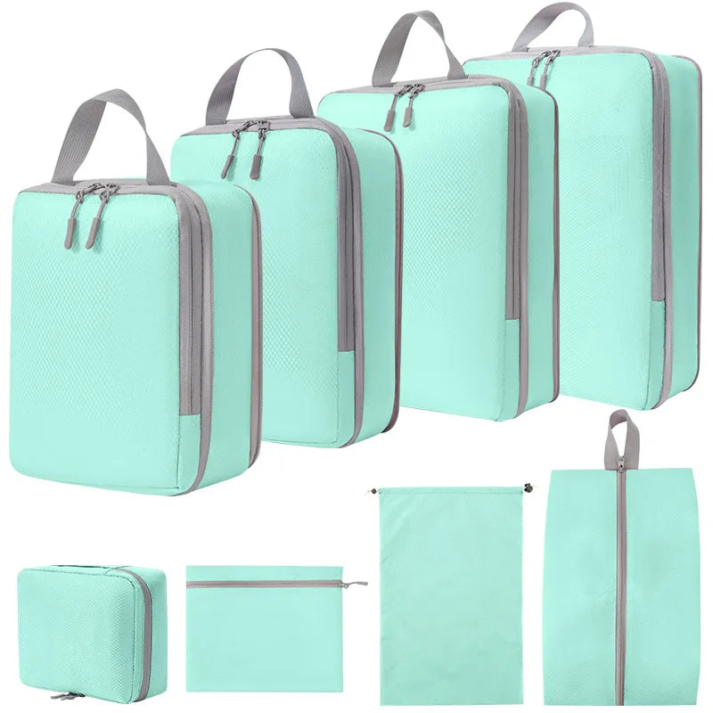 4 pcs/set Compressible Packing Travel Storage Bag Cubes Waterproof Suitcase Nylon Portable With Handbag Luggage Organizer