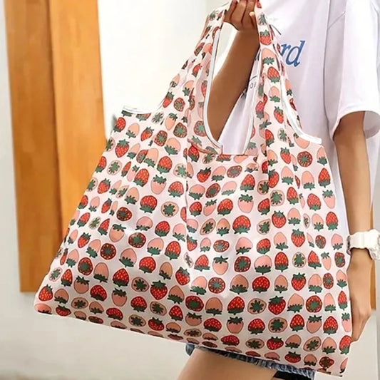 Reusable Folding Shopping Bag Eco-friendly Supermarket Tote Bags Portable Cartoon Animal Lemo Strawberry Printing Grocery Bag