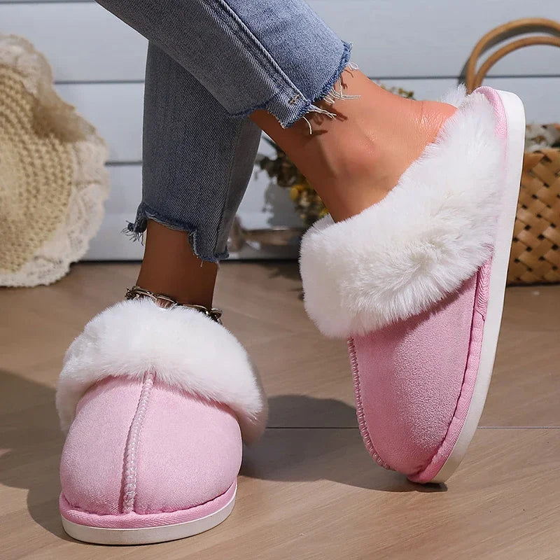 Lucyever 2023 Winter Fur Slippers Women Faux Suede Fluffy Furry Home Slides Woman Comfort Non Slip Indoor Floor Cotton Shoes 45