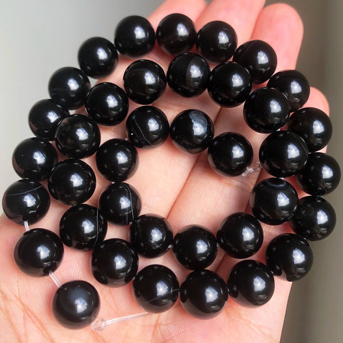 Natural Black Agates Onyx Stone Beads Smooth Round Loose Spacer Beads For Jewelry Making DIY Bracelets 15'' 4/6/8/10/12/14mm