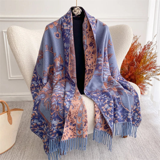 Winter Female Scarf Cashmere Shawls Wraps Women Floral Long Hijab Stoles Pashmina Bufanda Tassel Autumn Lady Headband 2022