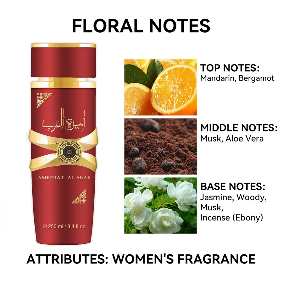 250ML 8.4FL.OZ Arabian Fragrance Perfume for Women, Floral Notes, Bergamot, Jasmine Musk EDP, Long Lasting Eau de Parfum Spray