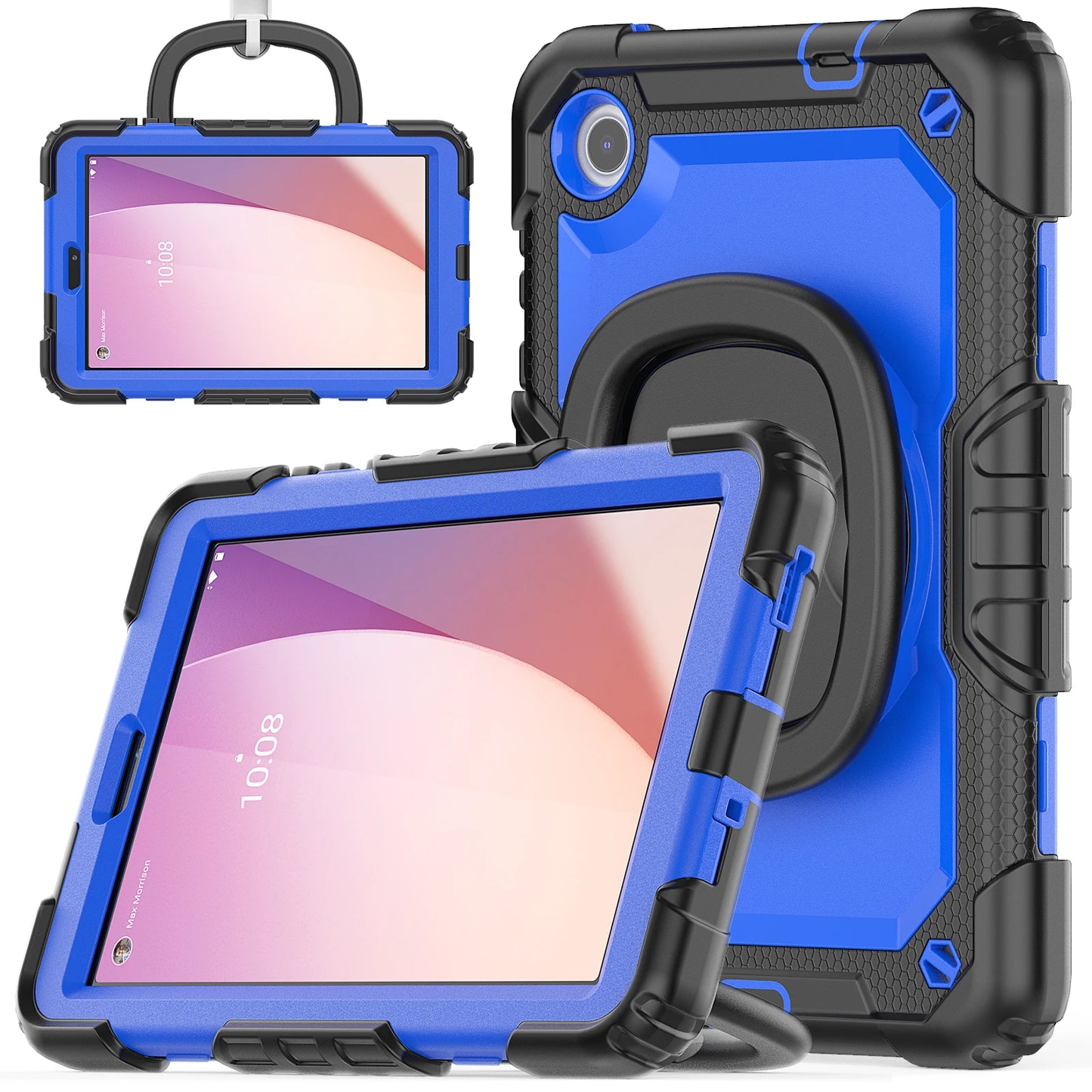 Rotating Armor Stand Case For Lenovo Tab M8 4th Gen 8" 2024 2023 TB-301FU 301XU 300FU 300XU Heavy Duty Cover With Shoulder Strap