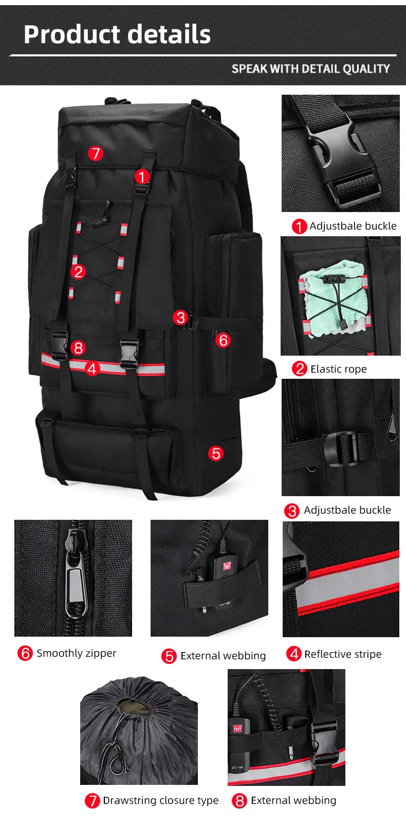 130L Hiking Camping Backpack Travel Large Luggage Bag Men Trekking Outdoor Sports Pack Molle Trekking Rucksack For Men Big Bag