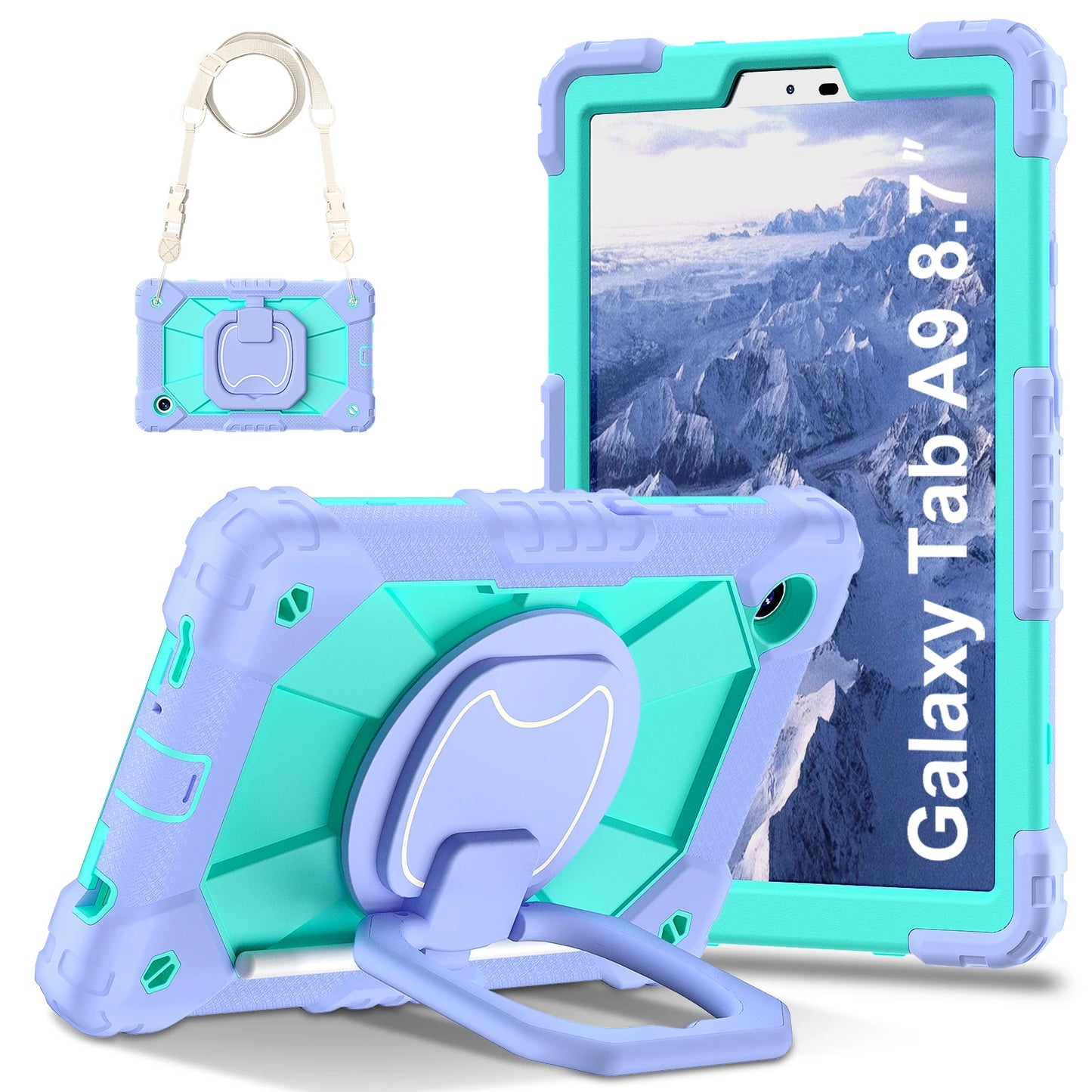 Case For Samsung Galaxy Tab A9 SM-X110 X115 X117 A7 Lite 8.7 SM-T220 T225 360 Rotationg Stand Cover sHOCKPROOF Handle Grip Strap