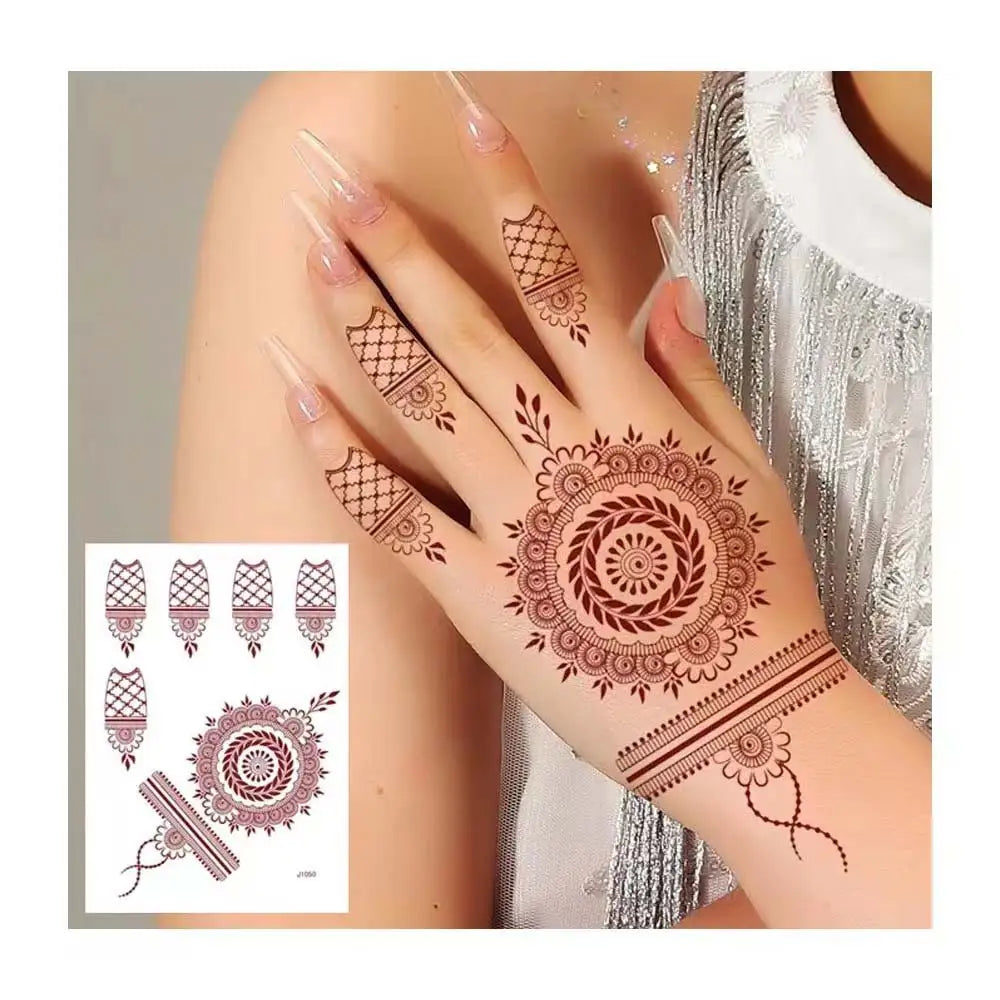 Waterproof Henna Tattoo Brown Henna Stickers for Hand Fake Tattoo for Women Body Art Temporary Hena Design Mehndi Stickers