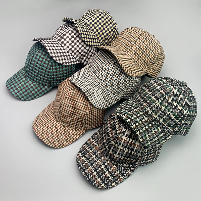 Retro Fashion British style Houndstooth Men Women Baseball Hats Cotton Breathable Streetwear Classic Casual Sport Unisex Caps