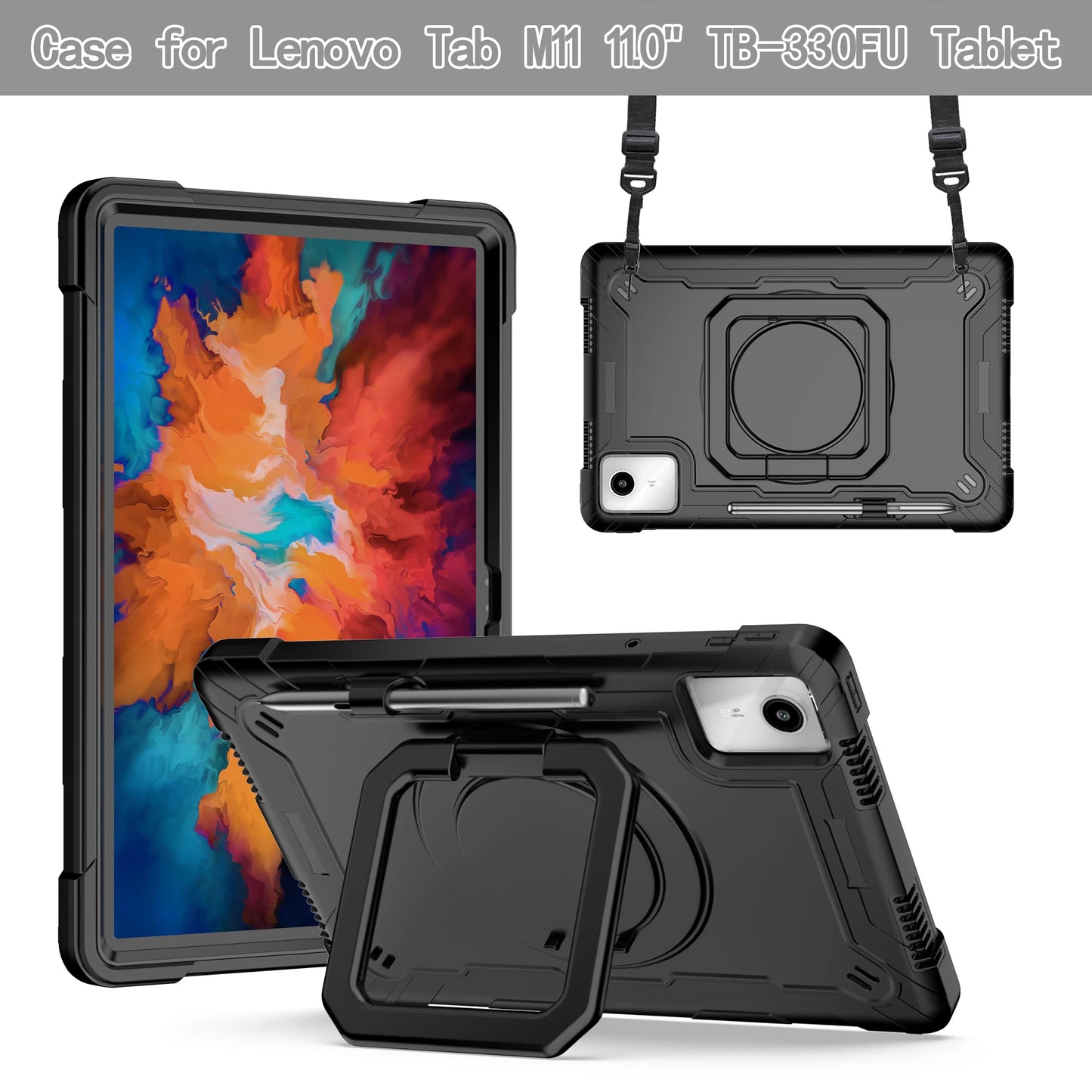 Stand Case for Lenovo Xiaoxin Pad 2024 Tab M11 TB-330FU TB-331FC Tablet Cover With 360 Rotating Handle Grip and Shoulder Strap