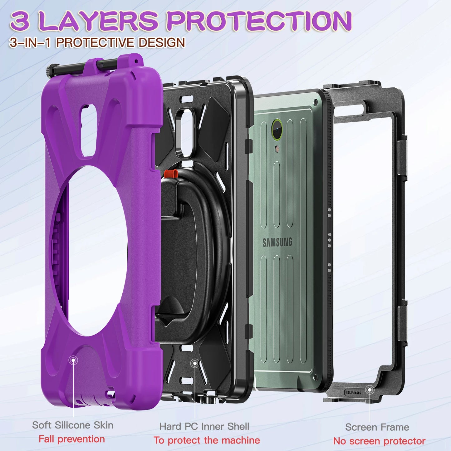 Heavy Duty Case For Samsung Galaxy Tab Active 5 3 8.0 inch SM-X300 X306B T570 T575 Hybrid Cover With 360 Rotatable Handle Grip