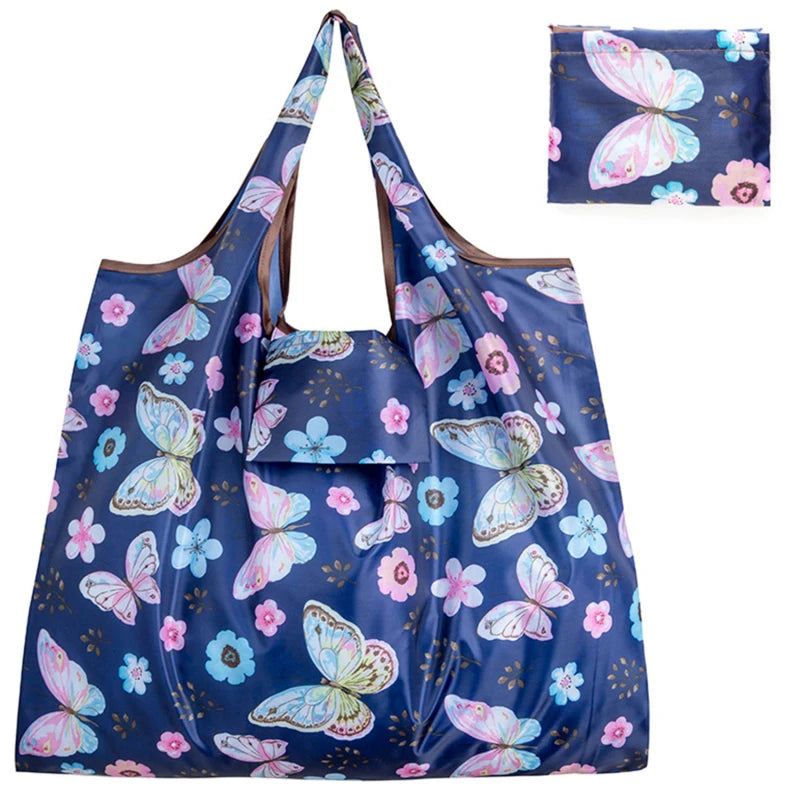 Reusable Folding Shopping Bag Eco-friendly Supermarket Tote Bags Portable Cartoon Animal Lemo Strawberry Printing Grocery Bag