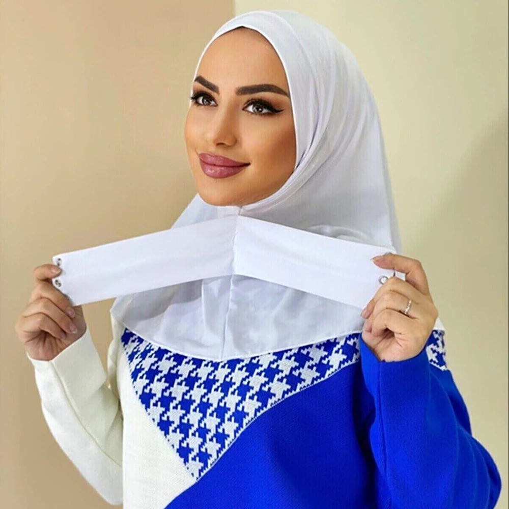 New Modal Muslim Hijab Cap Strap Button Instant Undercap Head Wrap For Women Inner Solid Color Adjustable Elastic Islam Turban