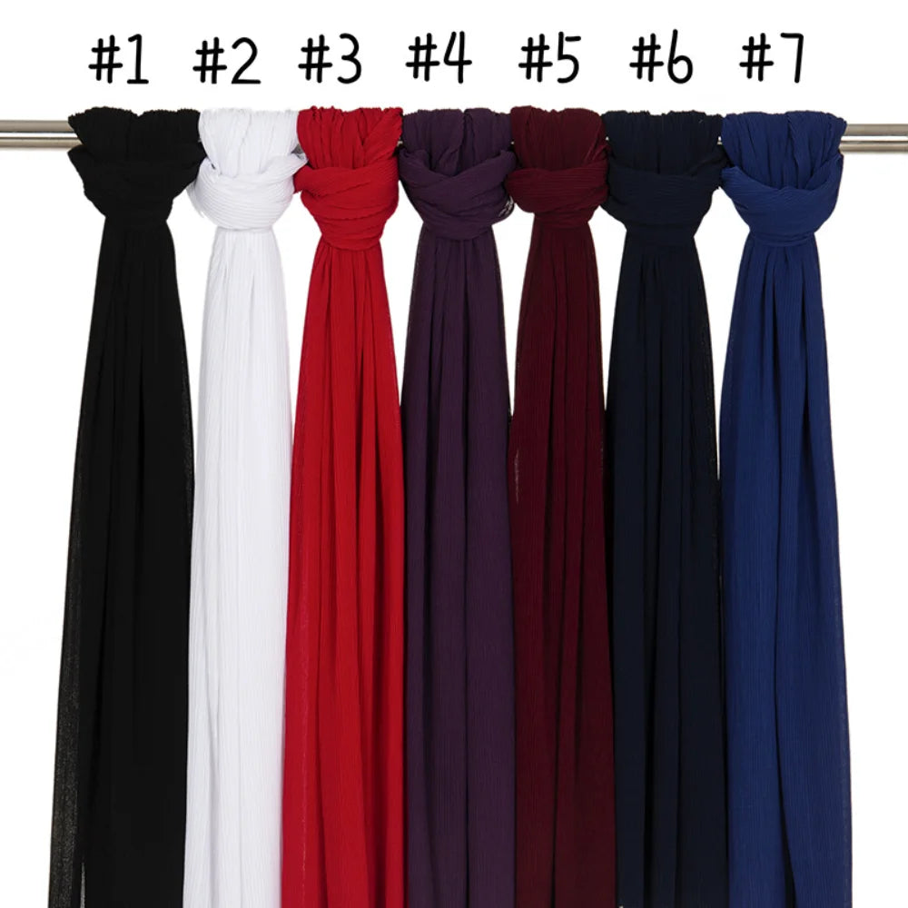 Big Size Pleated Chiffon Hijab Scarf for Muslim Women Turban Pashmina Shawls and Scarves Women Bandana Headband Hijabs Headscarf