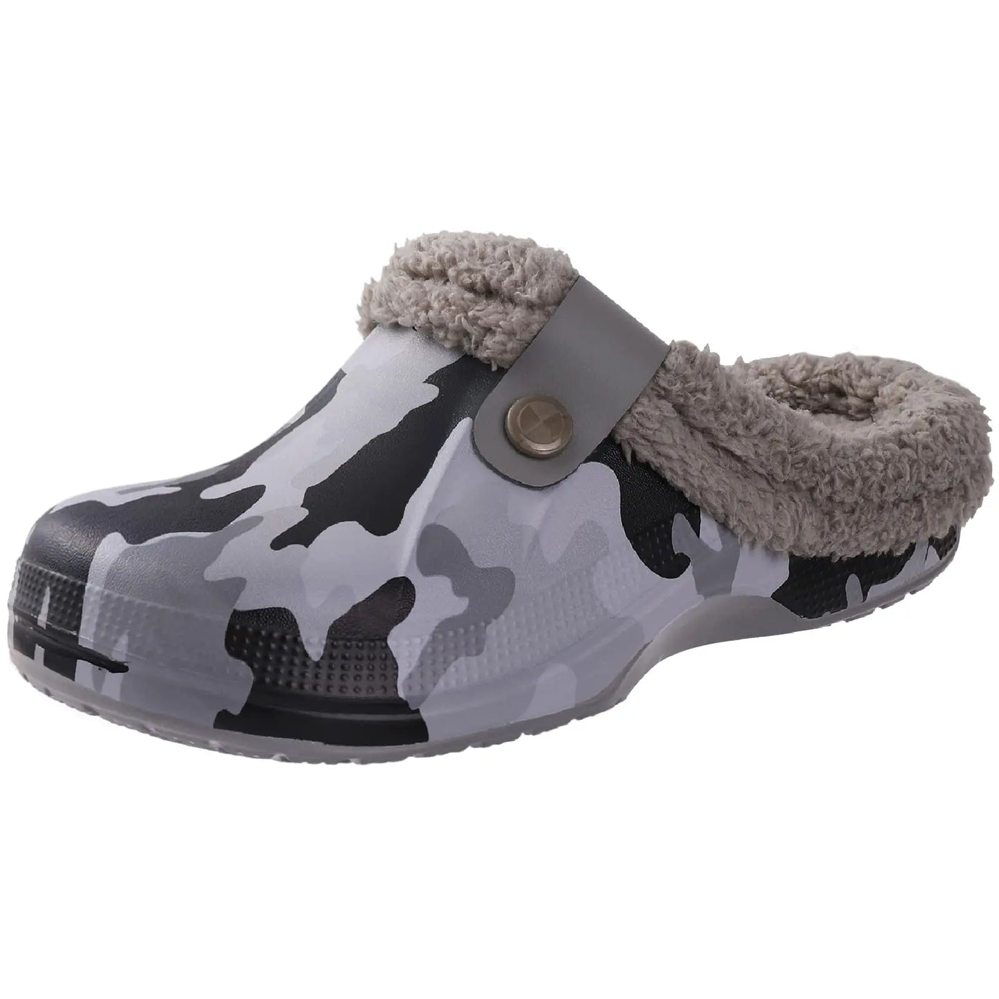 Shevalues Fuzzy Men Clogs Slippers Winter Fur Men Slippers Waterproof Garden Shoes Men Warm House Shoes Anti-slip Fur Slippers