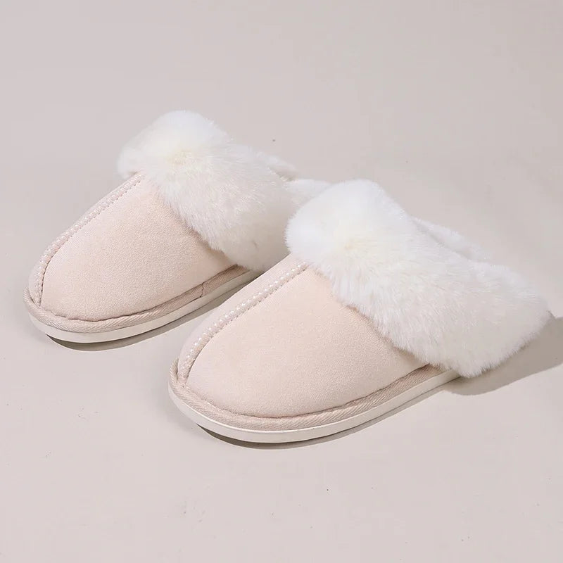 Lucyever 2023 Winter Fur Slippers Women Faux Suede Fluffy Furry Home Slides Woman Comfort Non Slip Indoor Floor Cotton Shoes 45