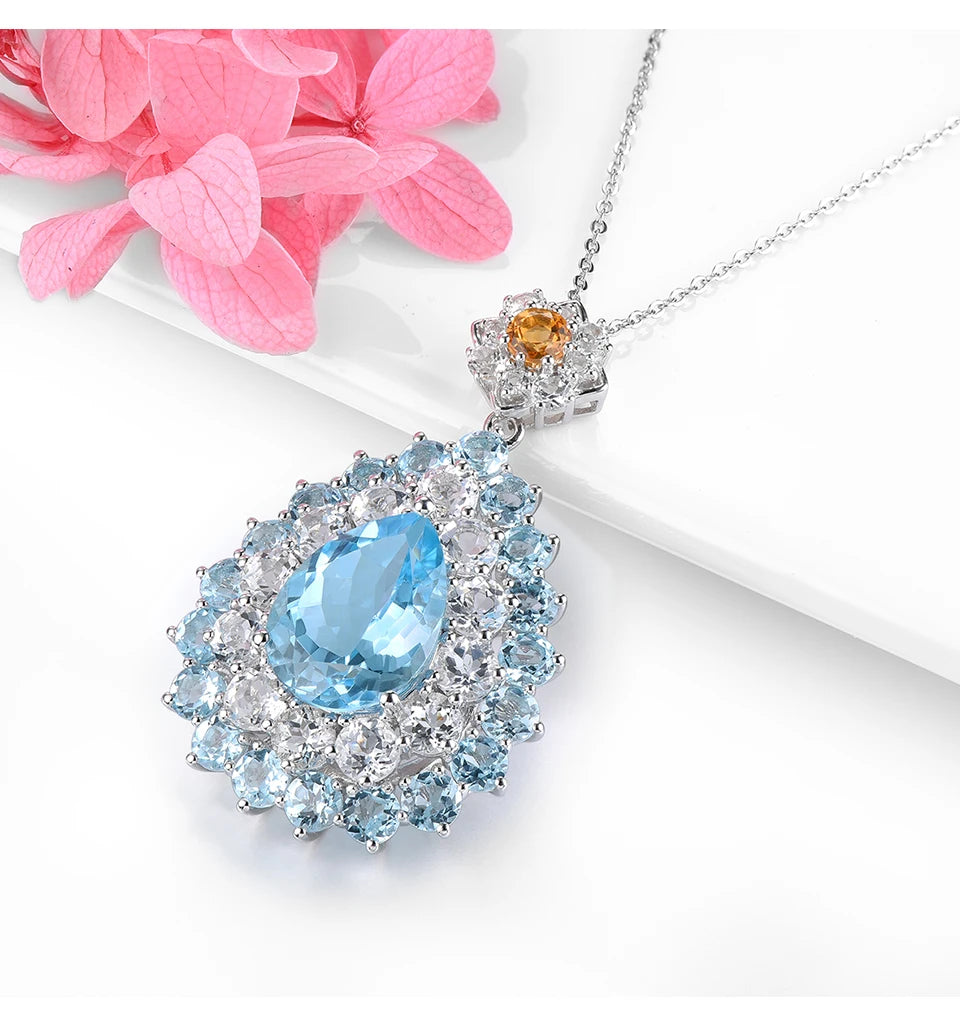 Natural Sky Blue Topaz Pendant 23 Carats Genuine Topaz Citrine Multicolor Original Design S925 Fine Jewelry Gifts Top Quality