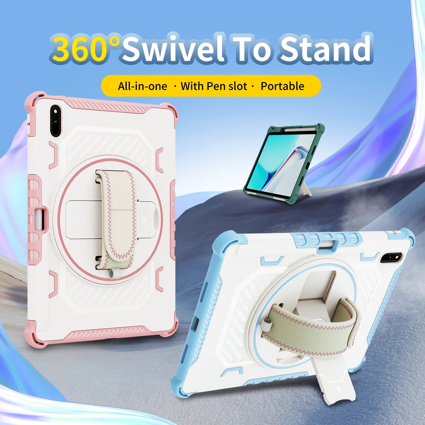 Case For Huawei MatePad 11 Pro 12.6 10.8 360 Rotating Stand Cover For Honor V7 Pro With Hand Strap+Pen Slot Shockproof Funda # $