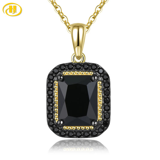 Natural Black Spinel Solid Sterling Silver Yellow Gold Plated Pendants 2.9 Carats Genuine Gemstone Classic Fine Jewelry Gifts