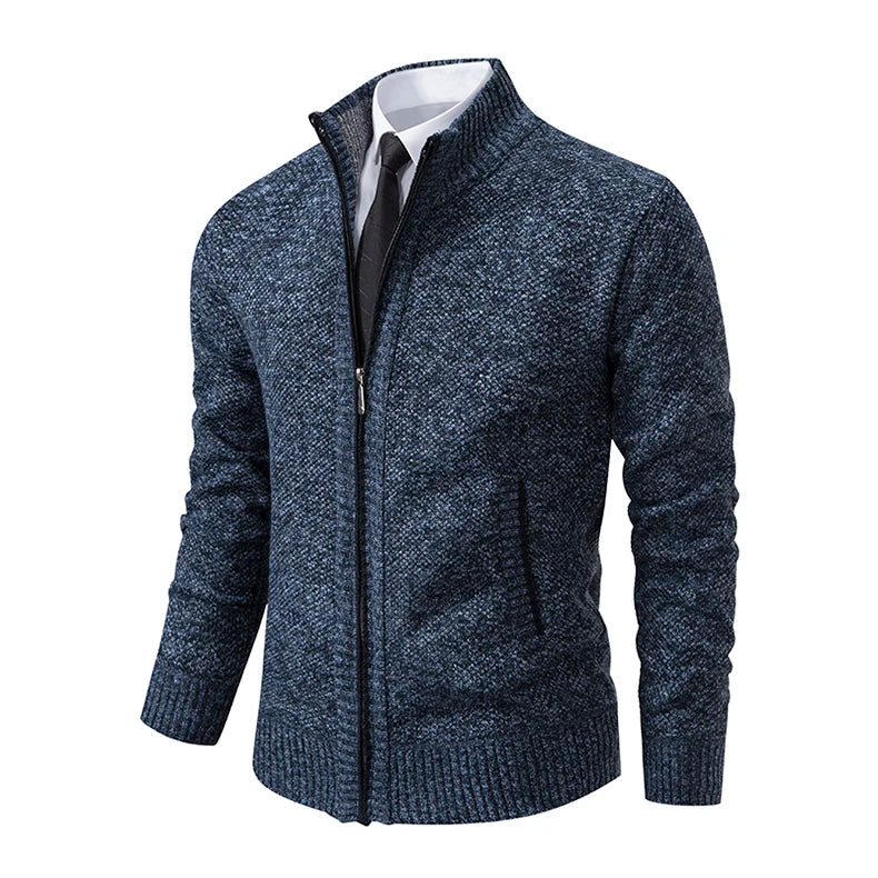 Autumn And Winter New Jersey Men's Casual Sports Coat Solid Color Stand Collar weater Grab Fleece Warm Zipper Cardigan