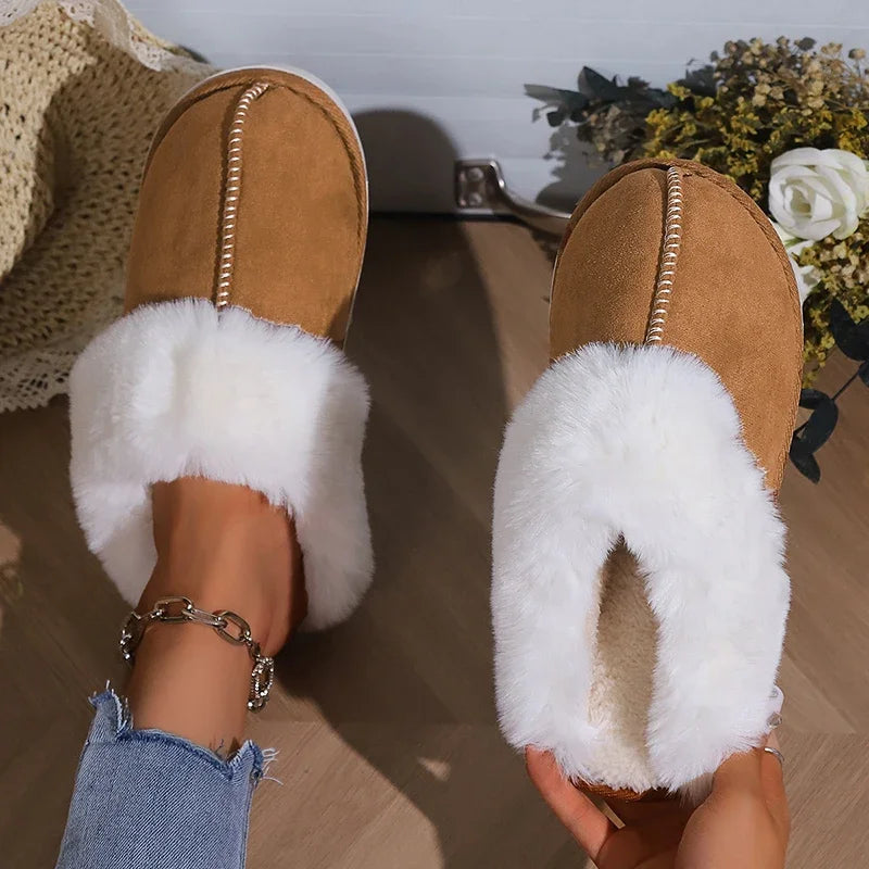 Lucyever 2023 Winter Fur Slippers Women Faux Suede Fluffy Furry Home Slides Woman Comfort Non Slip Indoor Floor Cotton Shoes 45