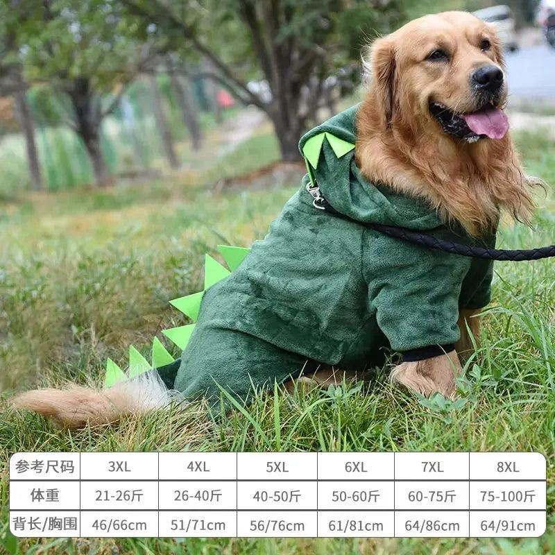 Large Dog Clothes Funny Dinosaur Pet Clothing Autumn Winter Warm Dog Hoody Coat for Medium Big Dogs Labrador Golden Retriever