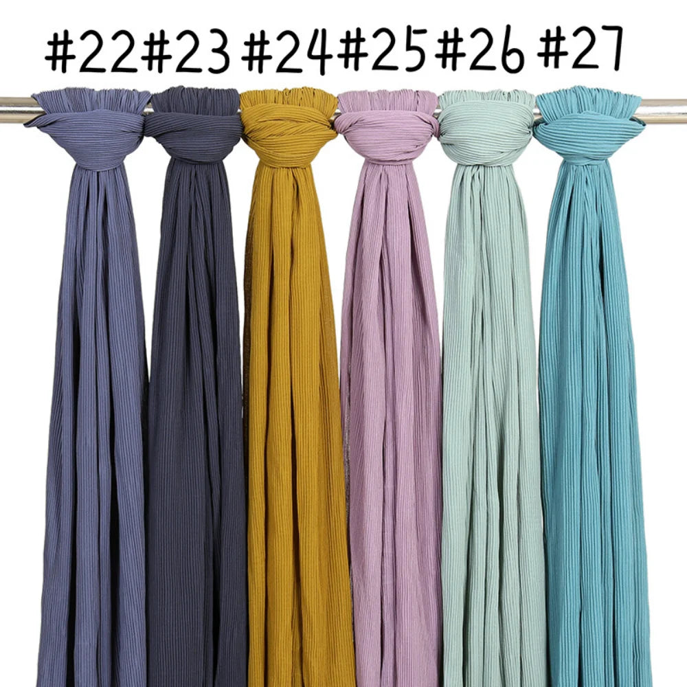 Big Size Pleated Chiffon Hijab Scarf for Muslim Women Turban Pashmina Shawls and Scarves Women Bandana Headband Hijabs Headscarf