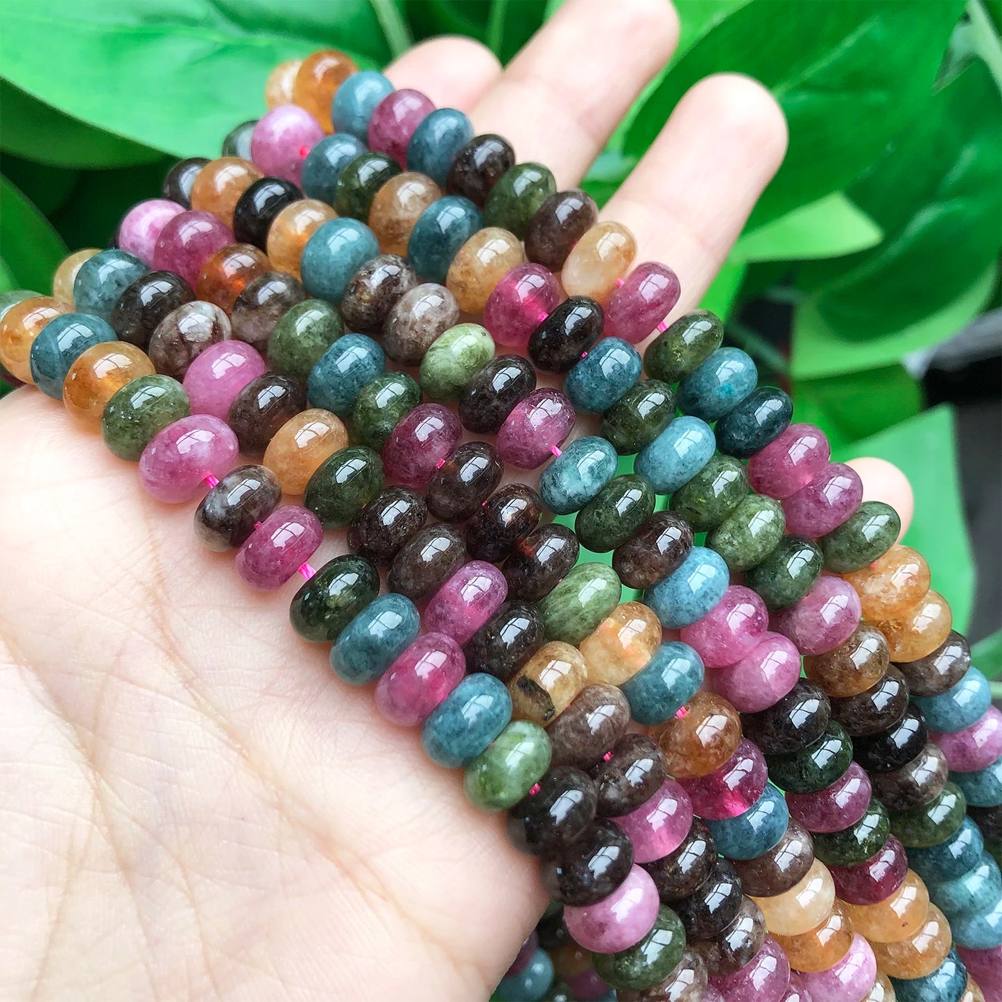 5x8mm Colorful Tourmaline Abacus Stone Beads Natural Round Loose Rondelle Beads for Jewelry DIY Bracelet Making Accessories