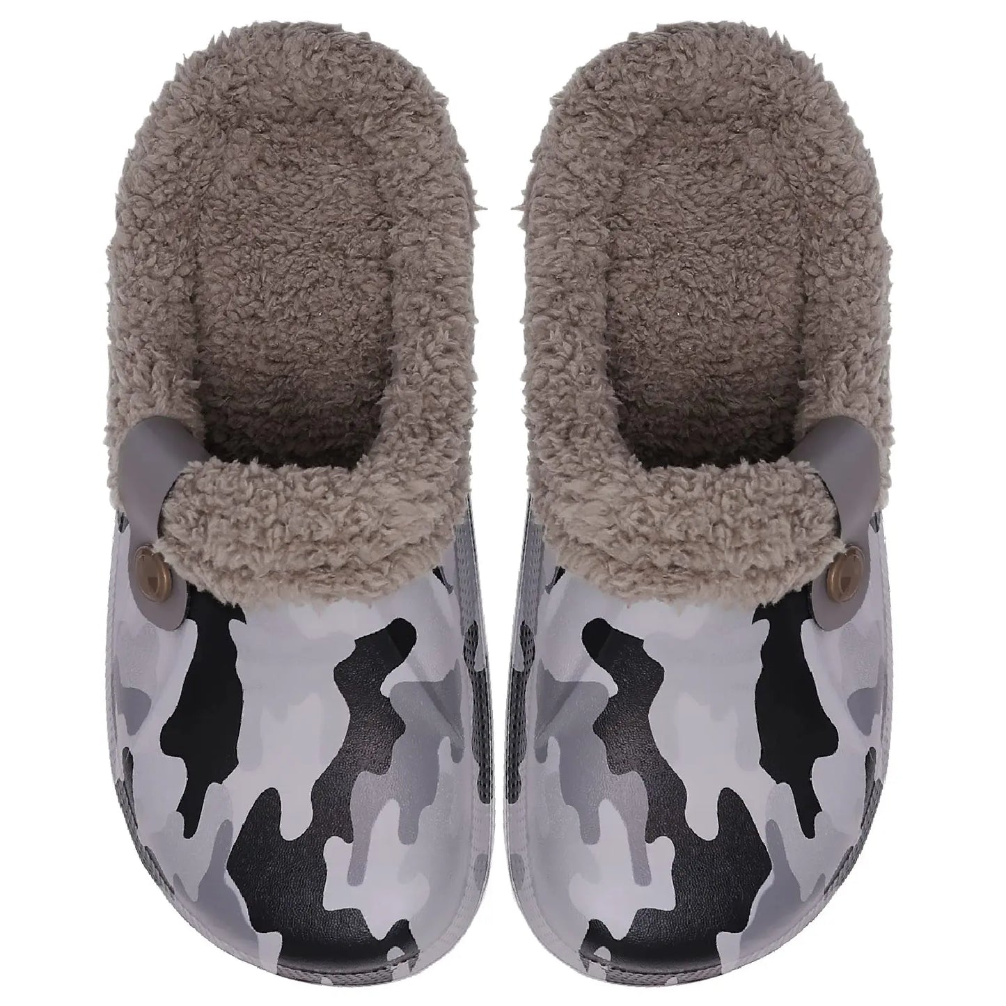 Shevalues Fuzzy Men Clogs Slippers Winter Fur Men Slippers Waterproof Garden Shoes Men Warm House Shoes Anti-slip Fur Slippers