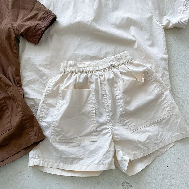 Summer Kids Clothes Set Boys Girls Simple Loose Cotton Short Sleeve Shorts Suit 2 PCS Children Outfit