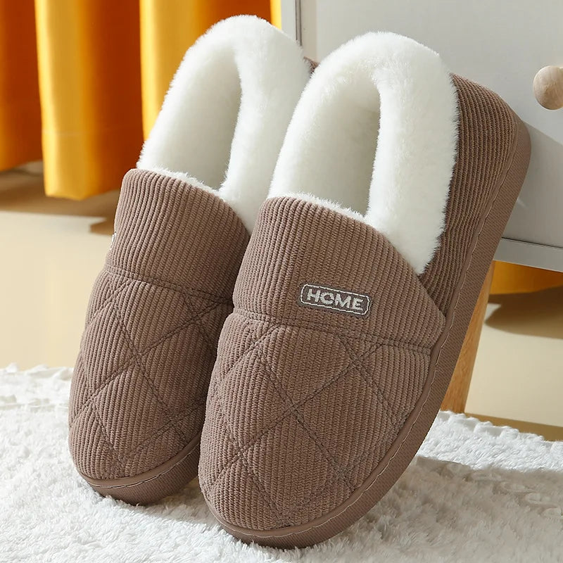 Comwarm New Women Slippers Winter Warm Plush Fur Antiskid Cloud Slippers Outdoor Breathable Thick Flat Sole Soft Home Slippers