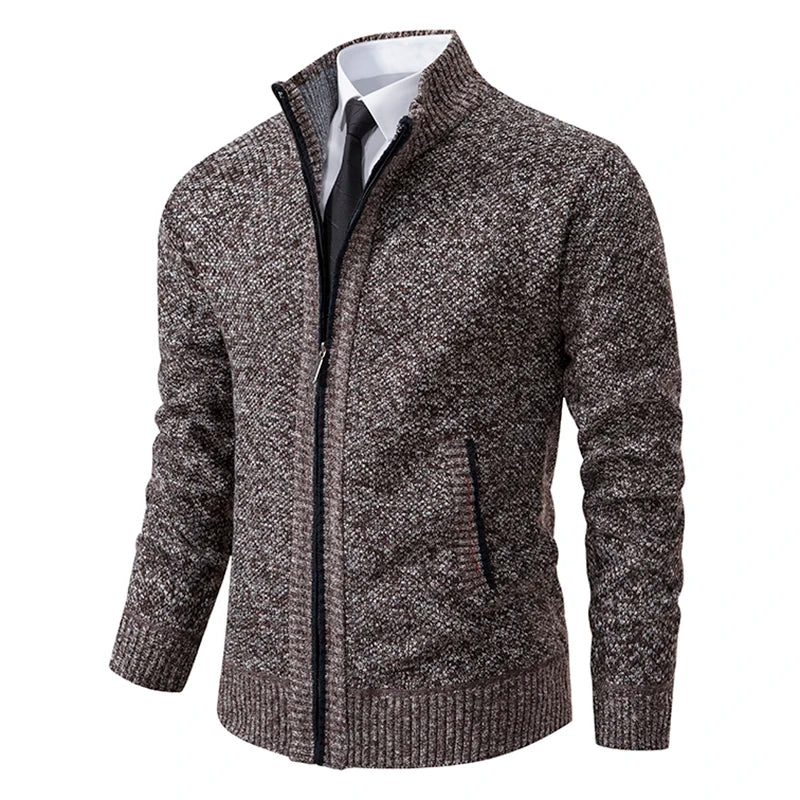 Autumn And Winter New Jersey Men's Casual Sports Coat Solid Color Stand Collar weater Grab Fleece Warm Zipper Cardigan