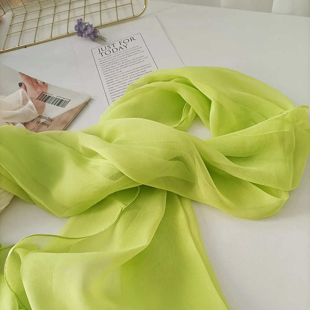 Women Foulard Gradient Solid Color Chiffon Georgette Scarf Bandana Elegant Long Shawl Hijab Summer Sun Protection