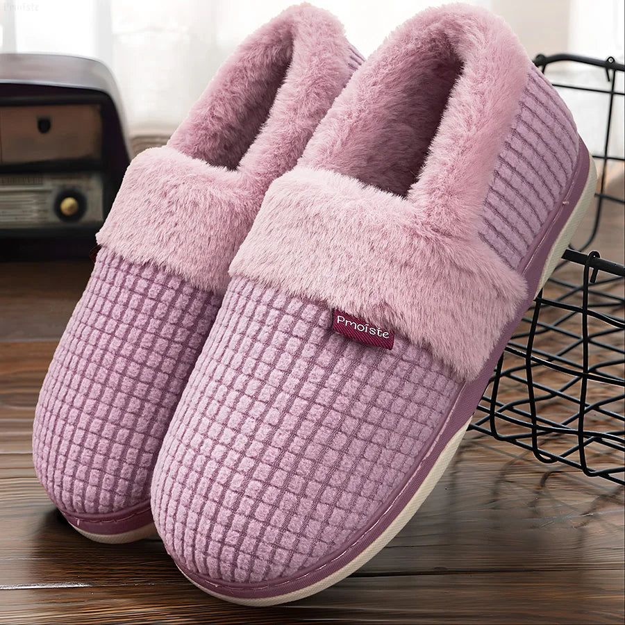 Winter Home Slippers for Women Bedroom Anti-slip House Cotton Shoes Warm Plush Couples Indoor Slippers