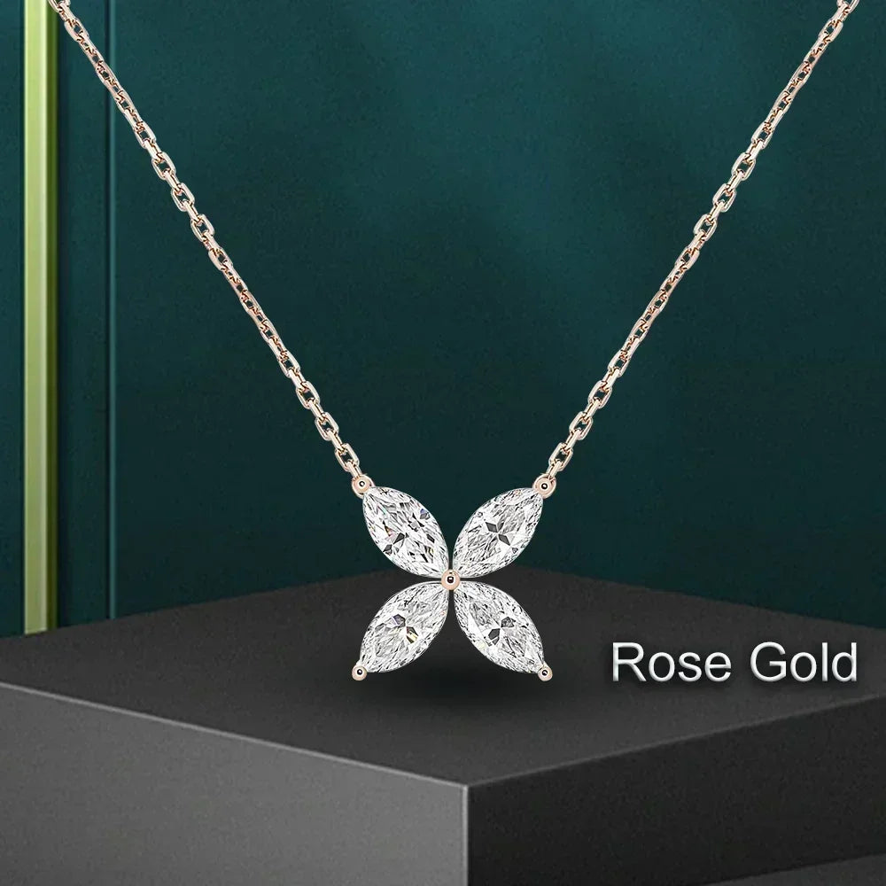 Butterfly Moissanite Jewelry Sets for Women 925 Silver Marquise Cut Diamond Pendant Necklace Stud Earrings with Certificates