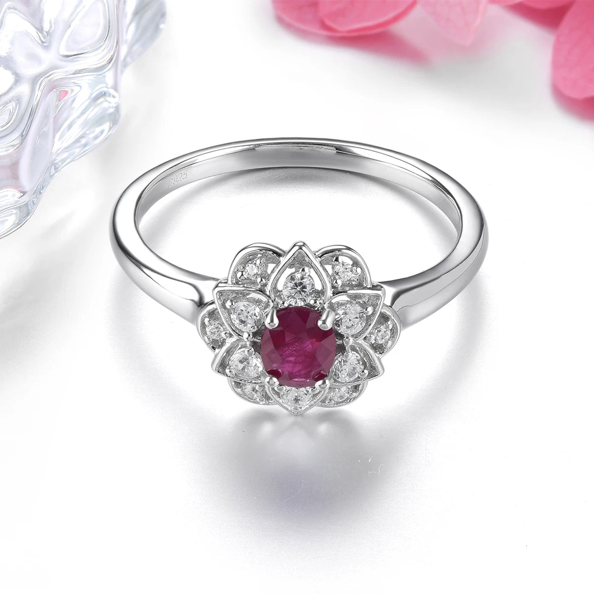 Natural Precious Gemstone Ruby Sterling Silver Rings 0.3 Carats Genuine Gemstone Romantic Style S925 Fine Jewelrys Engagement