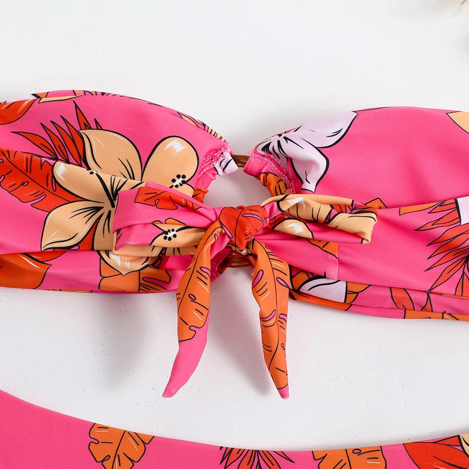 Sexy Floral Bikinis Bandeau Swimsuit for Woman 2025 Female Swimwear Women Thong Bikini Set Summer Swim Beach Wear Bathing Suits