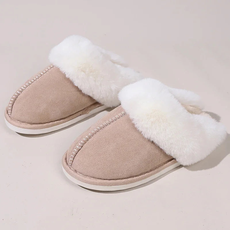 Lucyever 2023 Winter Fur Slippers Women Faux Suede Fluffy Furry Home Slides Woman Comfort Non Slip Indoor Floor Cotton Shoes 45