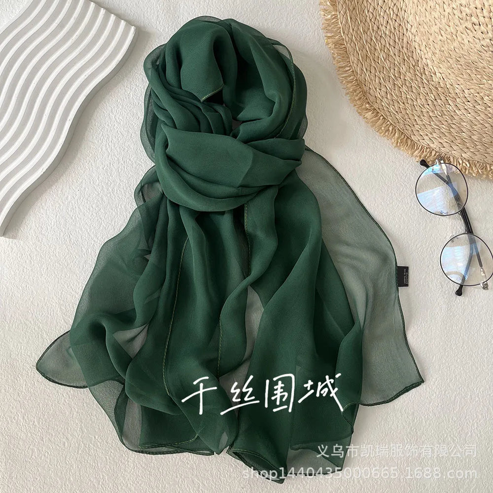 Women Foulard Gradient Solid Color Chiffon Georgette Scarf Bandana Elegant Long Shawl Hijab Summer Sun Protection