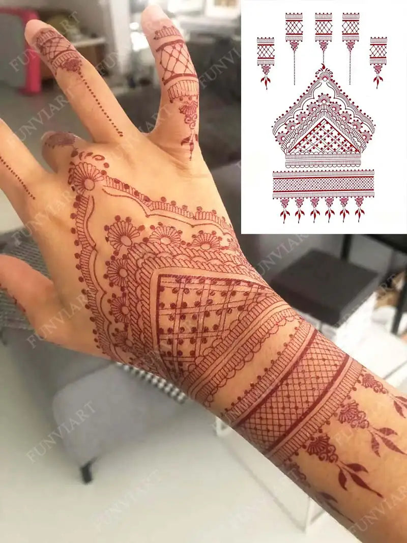 Waterproof Henna Tattoo Brown Henna Stickers for Hand Fake Tattoo for Women Body Art Temporary Hena Design Mehndi Stickers