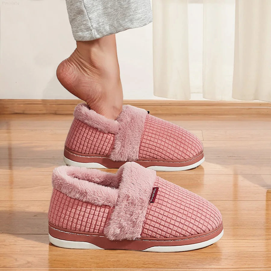 Winter Home Slippers for Women Bedroom Anti-slip House Cotton Shoes Warm Plush Couples Indoor Slippers