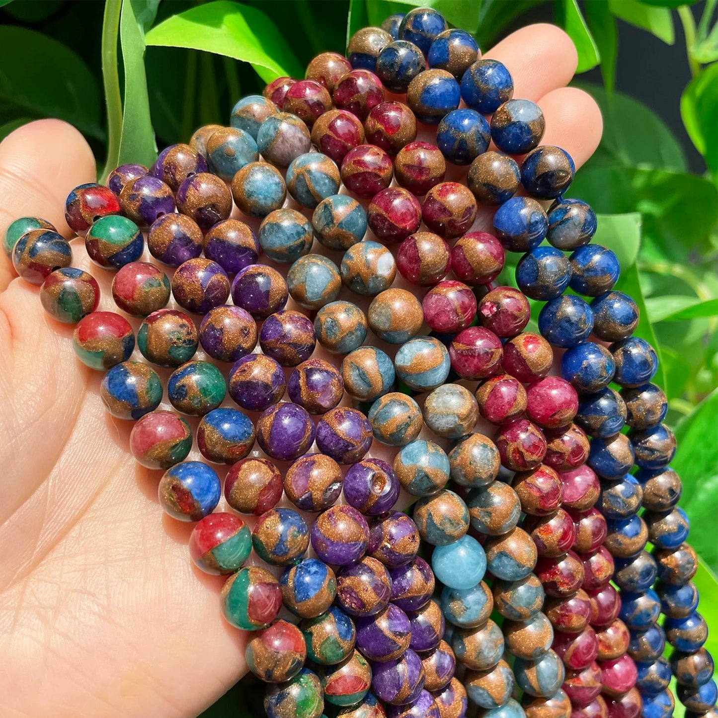 Natural Cloisonne Stone Beads Multicolor Loose Round Spacer Beads for Jewelry Making Needlework Diy Charm Bracelet 15'' 4-12mm