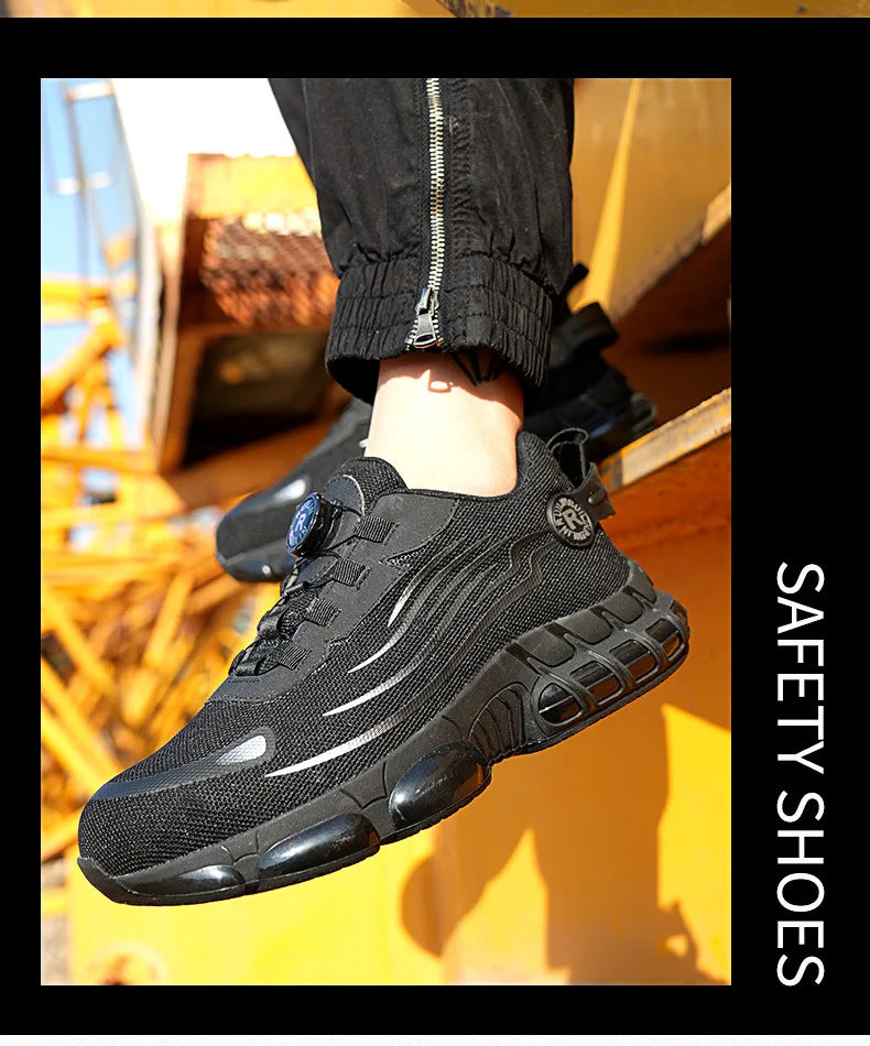 Rotary Button Safety Shoes Men Steel Toe Sneakers Puncture Proof Work Safety Boots Air Cushion Sport Work Shoes Anti-smash Boots