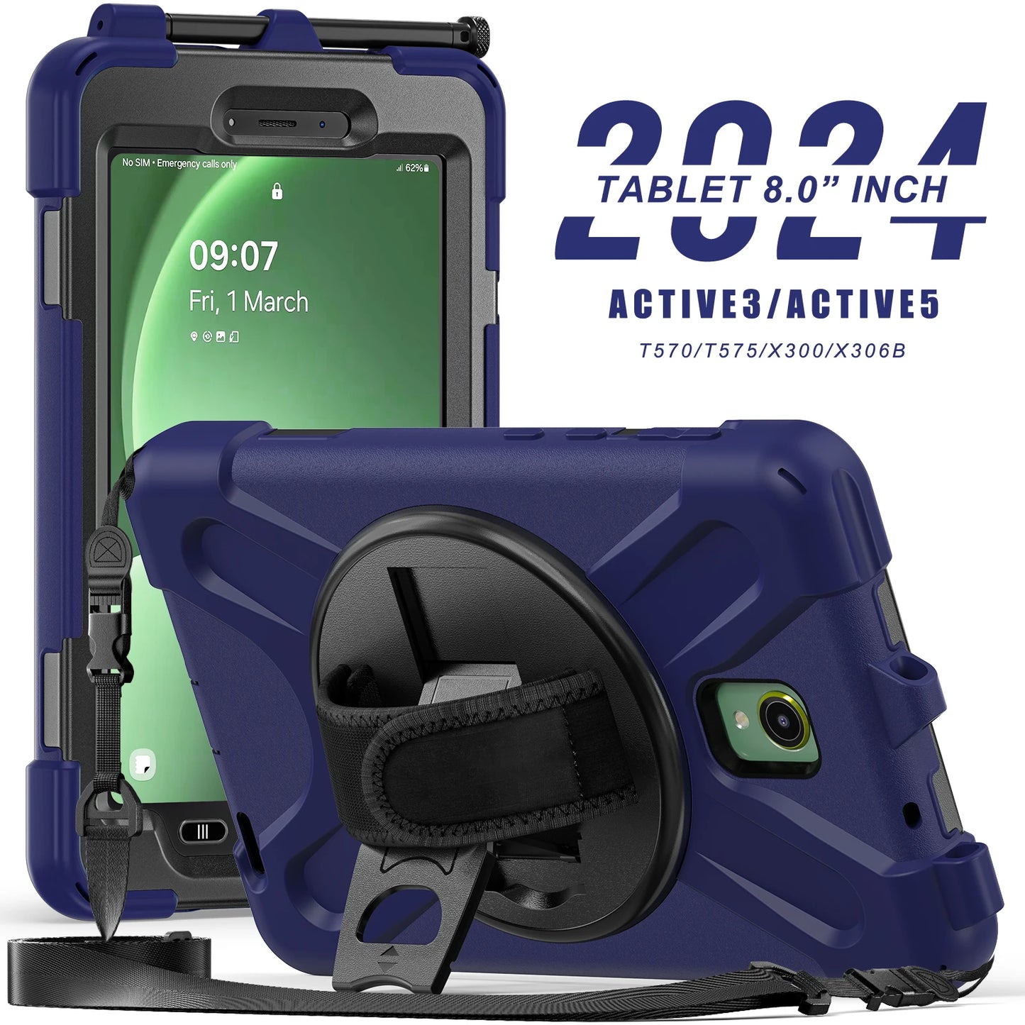 Rotating Case For Samsung Galaxy Tab Active5 2024 SM-X300 X306B 8.0 inch Rugged Cover Universal For Active3 2020 T570 T575 Strap