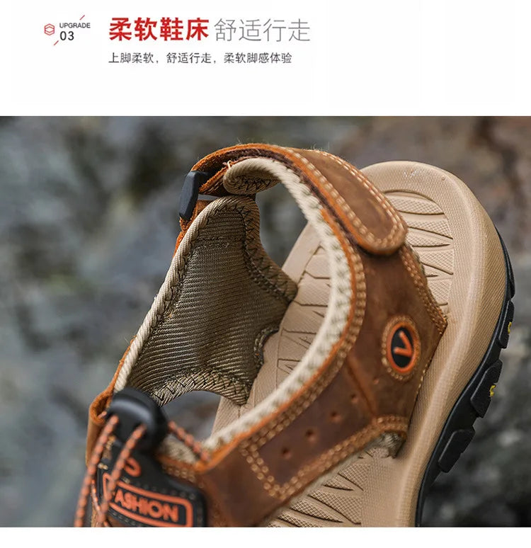 2023 Genuine Leather Men Shoes Summer New Large Size Men's Sandals Men Sandals Fashion Sandals Slippers Big Size 38-47