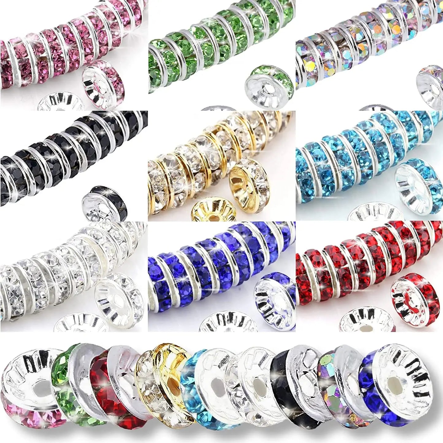 50pcs/lot 4 6 8 10mm Rhinestone Rondelle Crystal Round Loose Spacer Beads for Jewelry DIY Making Bracelet Necklace Accessories