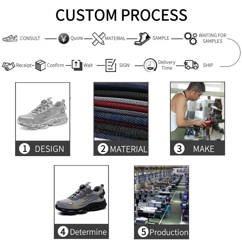 Rotary Button Safety Shoes Men Steel Toe Sneakers Puncture Proof Work Safety Boots Air Cushion Sport Work Shoes Anti-smash Boots
