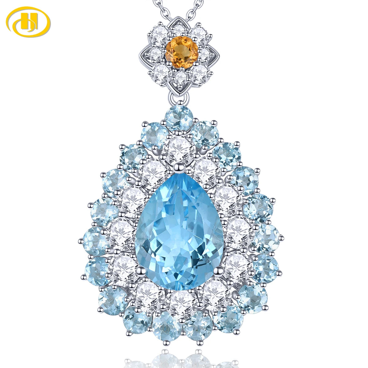 Natural Sky Blue Topaz Pendant 23 Carats Genuine Topaz Citrine Multicolor Original Design S925 Fine Jewelry Gifts Top Quality