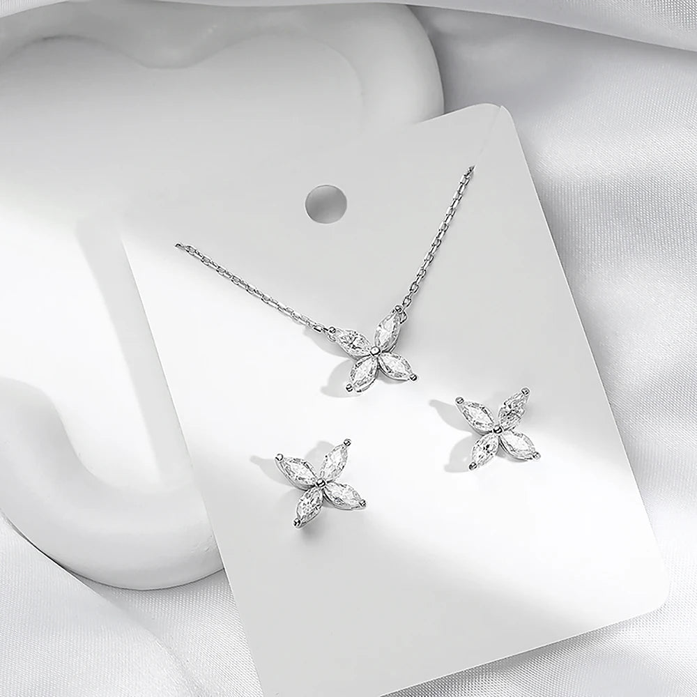 Butterfly Moissanite Jewelry Sets for Women 925 Silver Marquise Cut Diamond Pendant Necklace Stud Earrings with Certificates