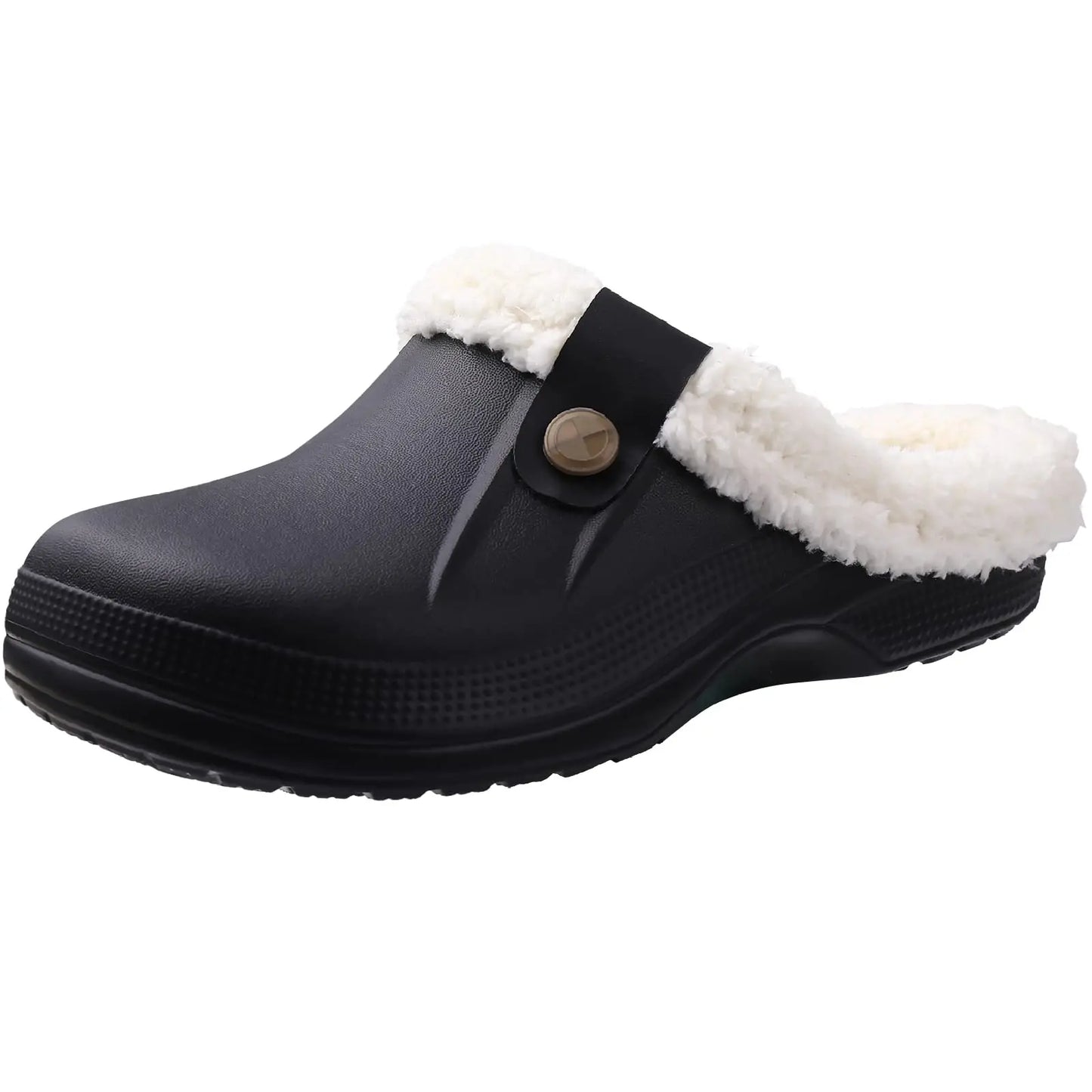 Shevalues Fuzzy Men Clogs Slippers Winter Fur Men Slippers Waterproof Garden Shoes Men Warm House Shoes Anti-slip Fur Slippers