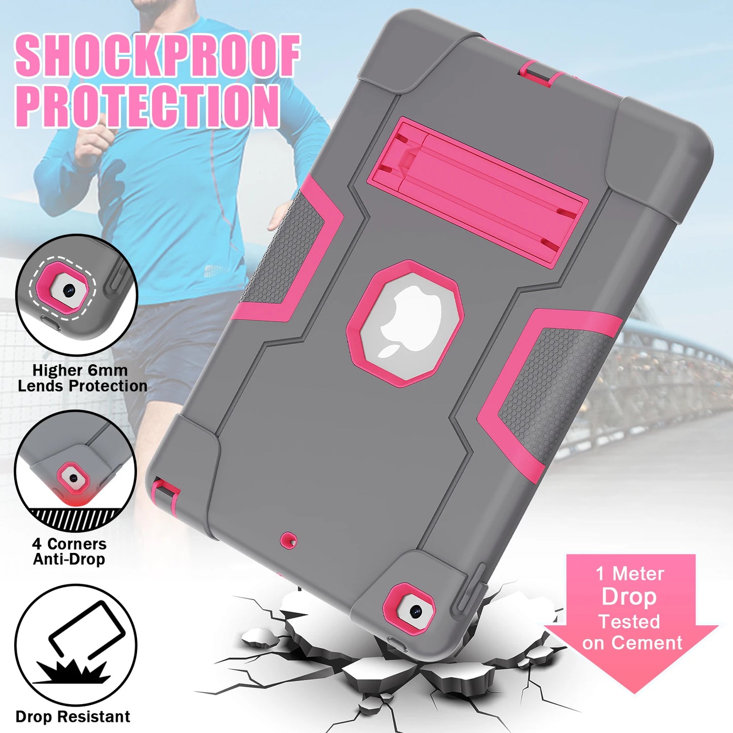 Rugged Case For iPad 10.2 2019 2020 2021 (7th 8th 9th Generation) 3-Layer Protection Cover Shockproof Built-in Kickstand Funda