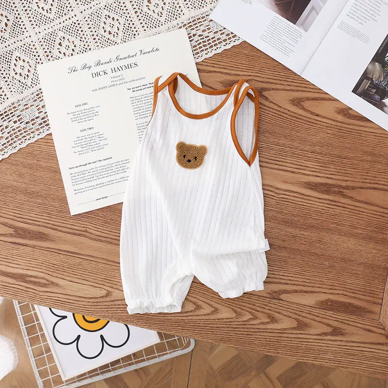 Summer Infant Newborn Baby Overalls Romper Bear Embroidery Sleeveless Boys Jumpsuits Toddler Girls Outfit Clothing